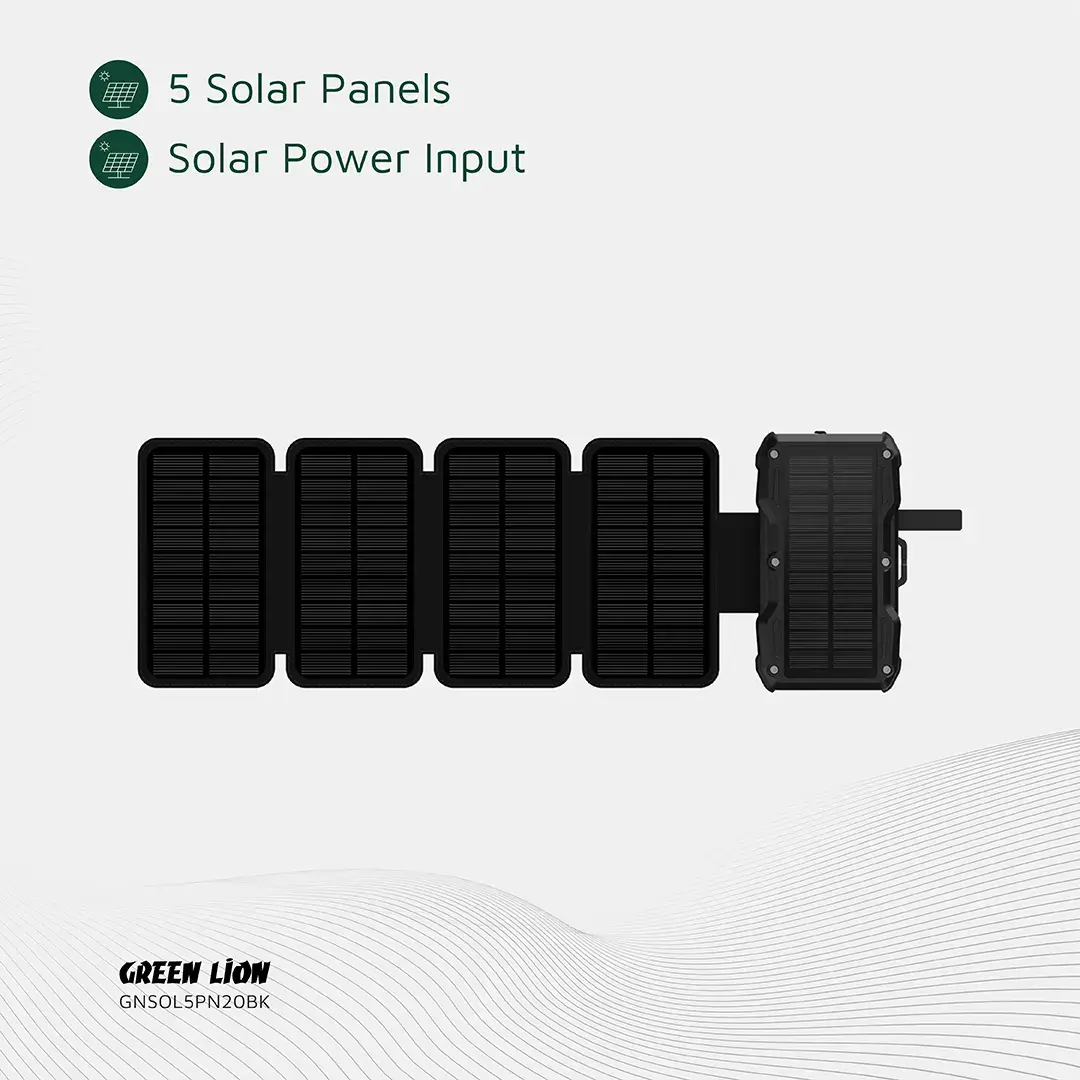 Green Lion Solar 5-Panel 20000mAh Power Bank PD20W - Black